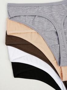 5pcs Women's Solid Color Cotton Breathable Sexy Comfortable Thong Panties