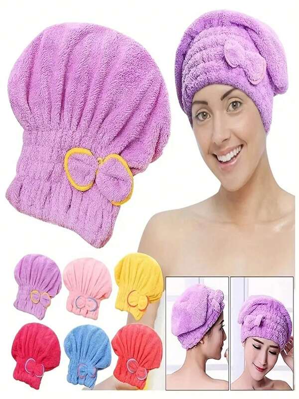 1 pieza Toalla para el cabello de secado rápido, suave y cómoda, rápida y conveniente, con diseño de lazo aleatorio y toalla de microfibra super absorbente para el cabello de mujeres - Secado rápido, suave, adecuada para todo tipo de cabello, decoración de baño en el hogar, vuelta al colegio en verano