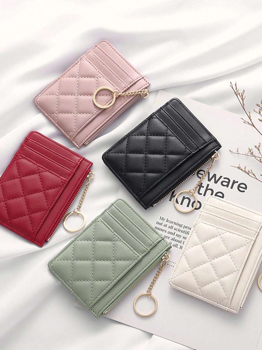 Minimalist Diamond Pattern Coin Purse Creative Chain Zipper Wallet Super Thin Portable Coin Pouch Student Multi-Card Holder ID Case For Women Wallet Keychain Card Wallet Wallet Mini Wallet Purse Wallet - View 1