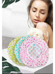 6 件装防水 EVA 塑料浴帽，灵活可重复使用浴帽，美容院水疗蕾丝弹力花卉印花花帽浴帽 - 彩色 - 查看 5