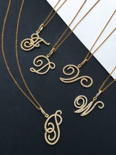 1pc Copper Zirconia A-Z Alphabet Pendant Chain Necklace Fashion Woman Initial Name Jewelry