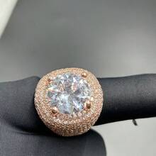 1pc Fashionable Cubic Zirconia Copper Full Rhinestone Ring With Large Center Zirconia Stone, Suitable For Men's Hiphop/Rap Casual Wear - Ring a - View 21