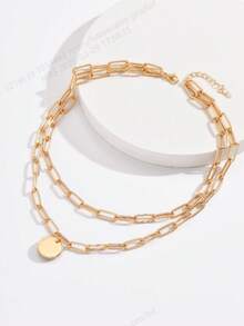 1pc Round Pendant Necklace, Suitable For Everyday Wear - Yellow Gold - View 2