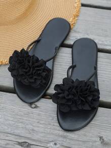 Nuevas sandalias de moda de verano con diseño floral bicolor, versátiles sandalias slip-on bicolor beige y rosa con aplicaciones