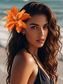 1 Peça Clipe de Cabelo Decorativo com Flor Artificial de Tecido Grande de 13cm, Acessório de Cabelo Estilo Boêmio para Franja Lateral, Adequado para Praia, Viagem, Encontros e Uso Diário, Presilhas, Clipes de Cabelo, Grampos de Cabelo, Peça de Cabelo, Acessórios de Cabelo - Multicolorido - Visão 2