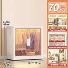 便携式衣柜，易于安装的可折叠衣物收纳盒，坚固耐用，适用于卧室、出租屋、婴儿和儿童 - 白茶 - 查看 24