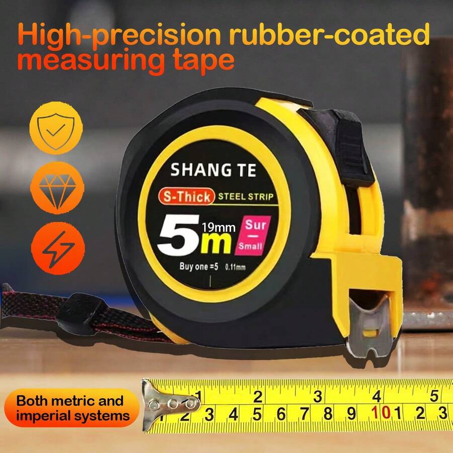 1m/5m Metric & Imperial Heavy Duty Anti-Drop Durable Measuring Tape Ruler, Precise Retractable Ruler With Case - Black - View 1