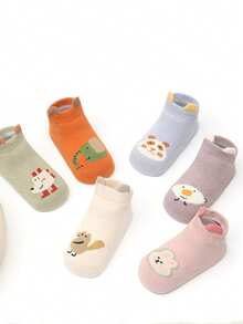 6 双棉质可爱 3D 卡通低帮防滑婴儿船袜，幼儿男童女童耳朵图案袜子 - 彩色 - 查看 2