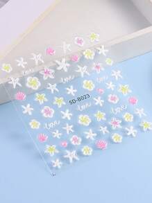 قطعة واحدة من ملصق الأظافر ذو البعد الخامس بتصميم أزهار البحر الصيفية ذات البتلات الوردية والصدف والنجوم البارزة، تزيين فني لأظافر منعم وكاواييي ذاتي اللصق، مستلزمات فن الأظافر DIY