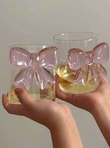 1 Pink Cute Bowknot Cup - Heat-Resistant High Borosilicate Glass Coffee Cup, Milk Cup, Cold Drink Glass Cup Perfect For Valentine's Day, Weddings, Anniversaries, Candlelight Dinners, And Elegant Cocktail Or Wine Parties - Perfect For Home Decoration, Photo Props, And Gifts For Holidays, Birthdays, And Parties, Reusable Back To School