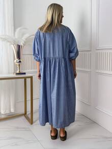 Plus Size Simple Fashion Casual Daily Striped Long-Sleeved Curve Collection Dress