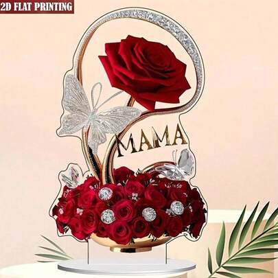 1 pieza Letrero/Placa decorativa de estilo bohemio de acrílico - Impresión plana 2D, Exhibidor de sobremesa multiusos, No se necesita electricidad, Regalo ideal para esposa, madre, mejor amiga, novia - Diseño de rosa eterna, Regalo del Día de la Madre