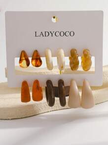 6 pares de pendientes acrílicos asimétricos con forma de C, elegantes y de moda, adecuados para mujeres, set de pendientes como regalo para amigos (puede haber algunas diferencias entre la imagen y el producto real debido a la artesanía)