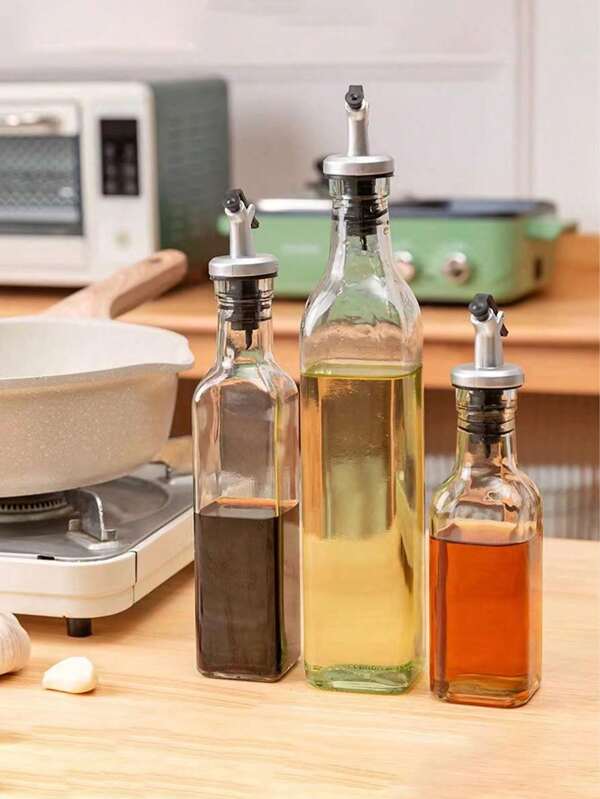 1 Stück Glas Ölflasche, Olivenölflasche, Sojasoßenflasche, Essigbehälter, Küchen Gewürzaufbewahrung Flasche, Küchen Kochmaßgeber Spender, geeignet für Kochen, Backen, Salate, Grillen, Küchenzubehör, Küche Valentinstag & Neujahr Kleinwerkzeug