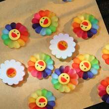 30/60PC Cute Sunflower Charms Ornaments Flatback Rainbow Flower Resin  Faces Charms Bulk Creative Decor For DIY Hair Accessories & Phone Cases - 60PCS - 查看 3