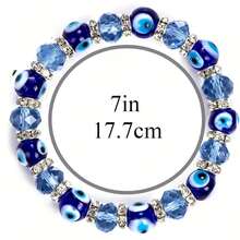 Evil Eye Bead Bracelet, Glass Beaded Jewelry For Women - Blue - View 3