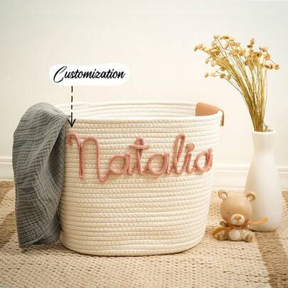 1 pieza Cesta de almacenamiento personalizada y personalizada de estilo bohemio, cesta de lavandería de cuerda hecha a mano, organizador de juguetes y varios para sala de estar, baño, cocina, multifuncional, duradera, ornamental, reutilizable, transpirable, exquisita, elegante, de alta calidad, colorida, moderna, cómoda, suave, personalizada, única, regalos ideales para él, regalos ideales para ella, novio, papá, novia, mamá, familia, amigos, sala de té, hogar, jardín, oficina, para aniversarios, para el Día de San Valentín, para el Día de la Madre, para cumpleaños, para el Día del Padre, para graduaciones, para bodas, para inauguraciones de casa, renovación del hogar