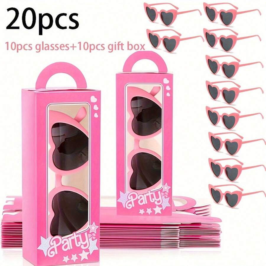 2-20pcs Themed Paired Glasses Gift Box: 10 Glasses And 10 Gift Boxes. Pink Princess Party, Birthday Party, 1st Birthday, Wedding Party. Party Casual Gifts, Easy To Assemble. - Multicolor - View 1