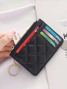 Minimalist Diamond Pattern Coin Purse Creative Chain Zipper Wallet Super Thin Portable Coin Pouch Student Multi-Card Holder ID Case For Women Wallet Keychain Card Wallet Wallet Mini Wallet Purse Wallet - View 4
