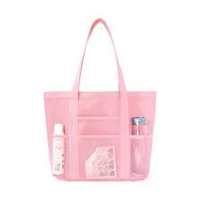 1 件夏季简约网状假日沙滩包多口袋大容量防水单肩手提包适合多种场景、游泳储物袋、旅行、度假、海滩、购物袋母亲节礼物夏季沙滩包送给妈妈 - 彩色 - 查看 14