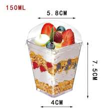 ¡Eid Mubarak! 5 piezas Taza de plástico transparente, taza cuadrada para mousses y postres con tapa y cuchara - Resistente, a prueba de fugas, perfecto para ensalada de frutas, helado, parfait de yogur, pudín, suministros para fiestas, accesorios de vajilla y picnics al aire libre