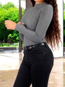 Suéter de mujer canalé Jersey dama de cuello halter - Gris Oscuro - Ver 5