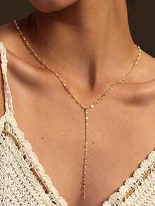 1pc Minimalist Lips Chain Y Shape Necklace For Women Gold Silver Tassels Clavicle Necklace Stuitable For Daily Wear - XL236 - View 3