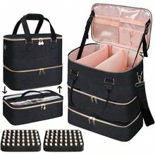 Nail Tech Bag, Nail Polish Organizer Hold 90 Bottles (15ml/0.5fl.Oz)& Nail Lamp, Three Layer Nail Supplies Organizer Case With Holder& Shoulder Strap,Travel Nail Tech Carrying Case, Nail Kit Bag For Nail Stuff & Manicure Tools, Gift For Mother's Day To Ladiestravel Essentials Vacation Summer Holiday Back To School School Stuff Bag For School Travel Bag For Women Makeup Bag For Travel - Multicolor - View 9