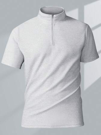 Men's Sports T-Shirt, Casual Outdoor Exercise Top, Half-Zip, Fashionable Solid Color, Breathable Short Sleeve, Cooling Sensation, Cycling, Casual Outdoor Sports Fitness Short Sleeve