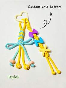 [Custom] 1pc Multicolor Braided Cord, Customized Acrylic Letter Beaded Keychain, Heart-Shaped Keychain, Name Tag Bag Charm, Water Bottle Hanger, Back To School Gift, Holiday Gift