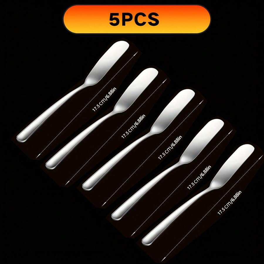 Juego de 3/5 cuchillos de mantequilla elegantes de acero inoxidable - Cuchillos multiuso para queso, crema batida, mermelada, pasteles, cocina y comedor, cuchillo de mantequilla de alta gama, aptos para lavavajillas, color plateado brillante
