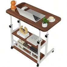 Mesa de Computadora Portátil Ajustable con Ruedas, 80cm, Escritorio de Cama para Hospital, Home Office, Escritorio Portátil con Repisas, Ideal para Laptop, Estación de Trabajo en Casa, Negro - Café - Ver 1