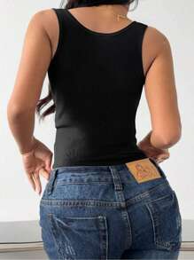 1pc Solid Color Casual-Comfy Minimal Casual-Regular Casual Leisure-Sports Casual Ribbed Racerback Tank Top