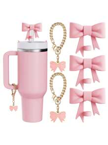 Kompatibel mit Cup-Zubehör – 3 Stücke 10-mm-Strohhalmaufsätze mit Schleife, kompatibel mit der Strohhalm-Abdeckkappe des Cups, 2 Stücke weiße Schleifenanhänger für 30- und 40-oz-Becher mit Griff, mehrere Farbkombinationen erhältlich