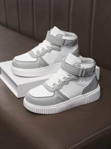Crianças Novos Sapatos Esportivos Leves Confortáveis de Patchwork Branco e Cinza, Design Minimalista Adequado Para Fitness Infantil, Corrida, Jogos Ao Ar Livre, Solas Macias E Absorventes De Choque, Tênis Casuais De Tamanho Grande