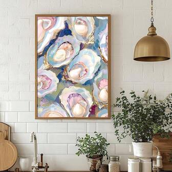 1 件无框沿海孙女牡蛎墙艺术帆布海报印刷简约厨房酒吧推车艺术美学海滩别墅装饰画适用于宿舍、客厅、餐厅、现代家居装饰