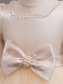 Dziewczęca biała suknia ślubna z długim rękawem, dziecięca długa sukienka księżniczki na występy, wiosna jesień zima - Szampan - Zobacz 4