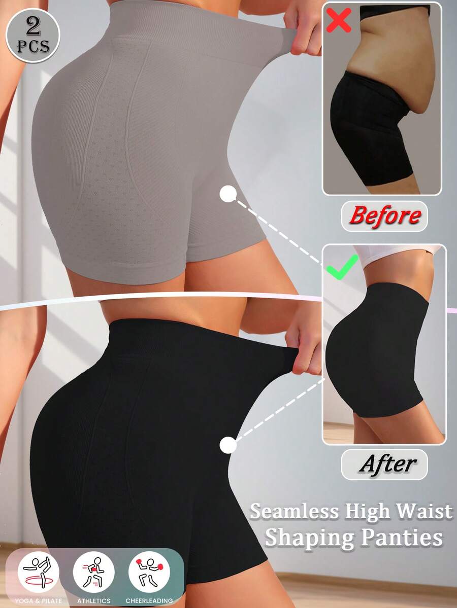 2PCS Tummy Control Shapewear Sports Shorts Seamless Stretchy Biker Shorts For Summer