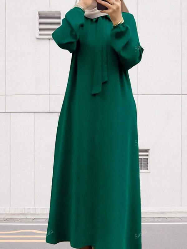 Women's Robe Long Sleeve Bow Loose Extra Long Dress,Modest