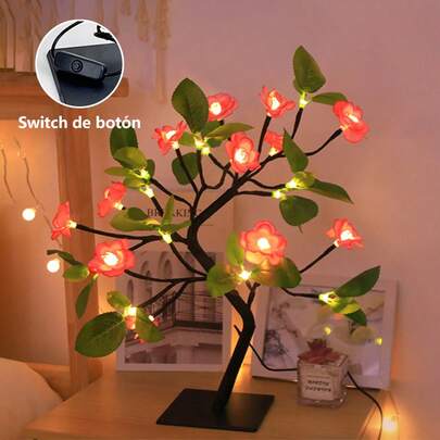 Lámpara en forma de flores de melocotonero con 24 LED. Luz nocturna para dormitorio con tema romántico de flores de melocotonero. Luz nocturna suave. Lámpara decorativa LED. Es un regalo ideal para familiares, amigos y enamorados, y es adecuado para expresar cariño en días especiales como cumpleaños, fiestas y aniversarios.