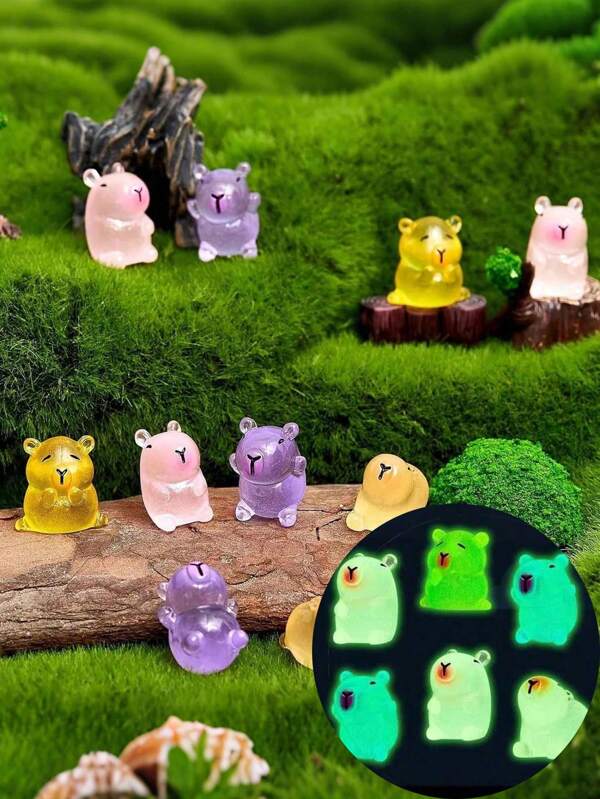 6/12/24 stuks miniatuur capibara ornament, mini capibara hars bedeltjes lichtgevend in het donker kleine capibara capibara mini lichtgevende capibara mini hars beeldjes kleine dieren ornament speelgoed voor het maken van sieraden tuin micro landschap aquarium decoraties tuindecoratie buitendecoratie tuinaccessoires feeënhuis decoratie