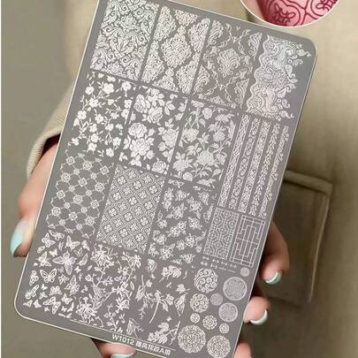 1 件美甲印花板，复古风格图案，蝴蝶花朵法式美甲印花模板，美甲配件工具，美甲沙龙必备