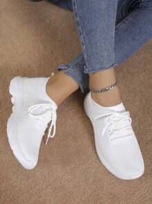 Chaussures de sport décontractées pour femmes, style bohémien, bout rond, laçage tricoté, haute élasticité, respirables et antidérapantes