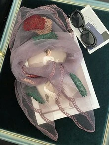 1件套向日葵刺绣蕾丝头巾式发带，适合日常佩戴 - 彩色 - 查看 8