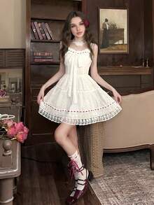 Sweet White Wedding Guest Party Dress Women Summer Lace Bow Hollow Out Sleeveless Mini Dresses Holiday Beach Outfits - View 1