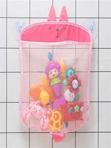 1pc/3pcs Colorful Mesh Bath Toy Storage Net Bag, Waterproof Cartoon Bathroom Hanging Suction Cup Organizer Basket, Toy Storage Pouch, Bathroom Organizer Bag