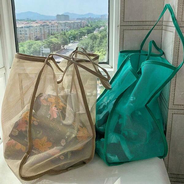 1 Stück große Kapazität Strandtasche, leichter transparenter Shopper für Damen, Mesh Schulter Umhängetasche, modische vielseitige Einkaufstasche