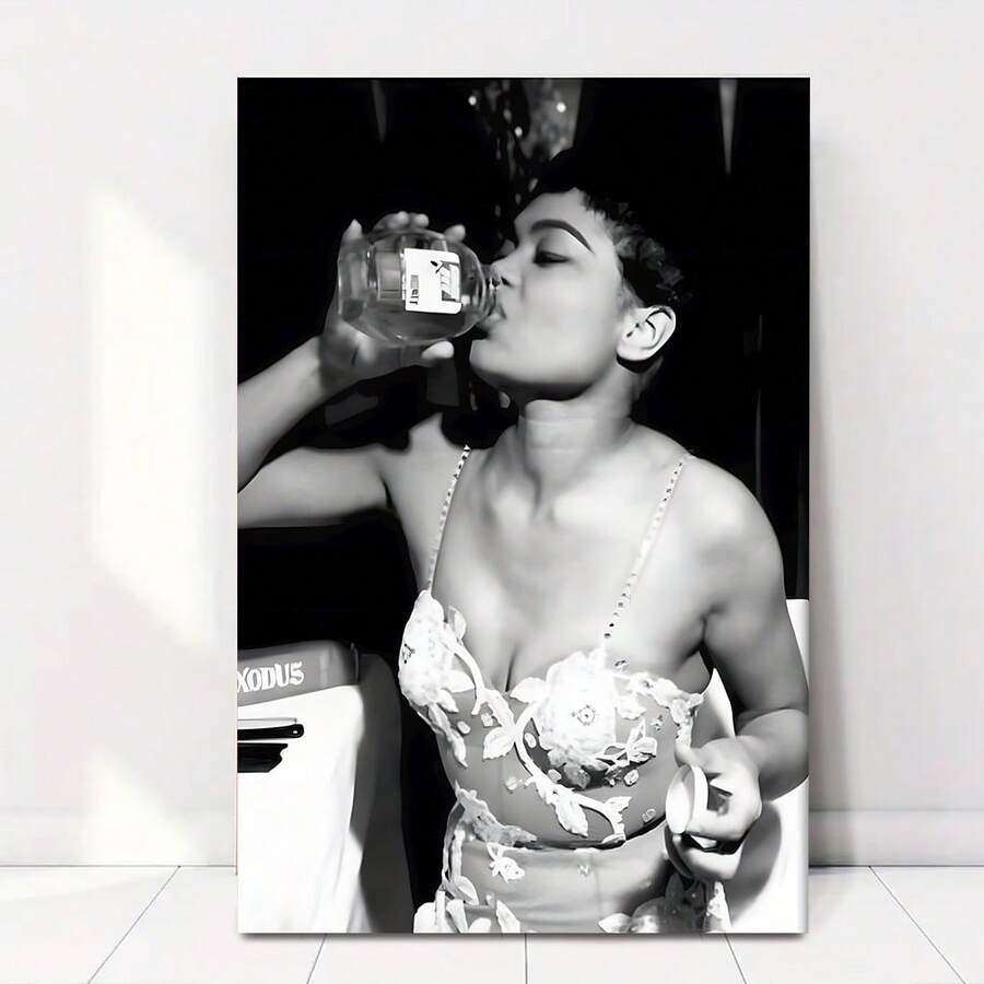Framed Canvas Posters  Eartha Kitt 'Drinking Honey' Vintage Music Poster - Black & White Retro Canvas Wall Art, Modern Minimalist Decor For Bedroom, Living Room, Or Hallway, Preppy Room Decor For Valentine's Day, Easter, Father's Day, New Year's Day, Thanksgiving Day And Christmas Day - Framed - View 1