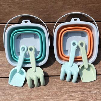 Juego de juguetes de playa para niños - Cubo plegable multifuncional, pala, juguetes al aire libre, herramientas para jugar con y nieve, portátil, fomenta la diversión entre padres e hijos, regalo perfecto para niños y niñas en fiestas, vacaciones, playa, suministros, entretenimiento infantil, recuerdos de fiesta, Halloween, Navidad, Acción de Gracias