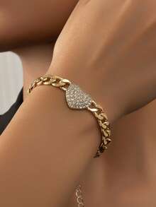 1 Pc Rhinestone Heart Bracelet, Suitable For Everyday Wear - Yellow Gold - View 1